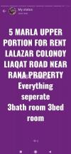LALAZAR COLONOY house rent LIAQAT ROAD wah cantt 5marla upper portion