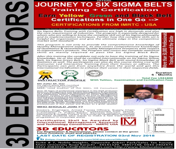 Six Sigma course offerd by 3D Educators