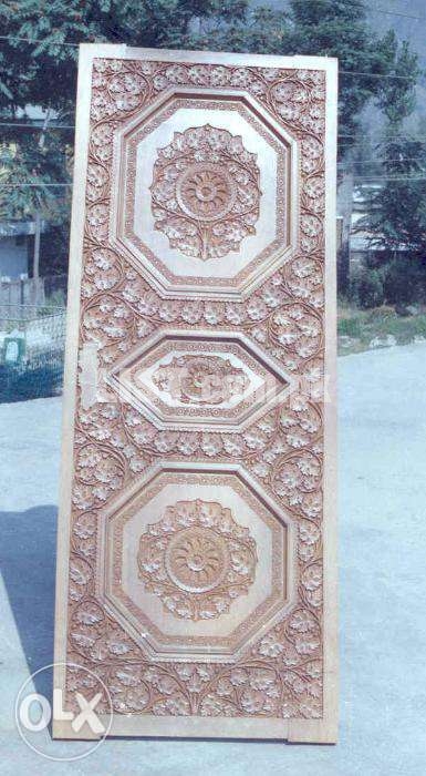Walnut Wood Home Doors With Kashmiri Style Carving size 7x5 ft (Pair)