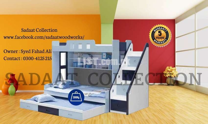 Sadaat collection triple grey bunk bed.