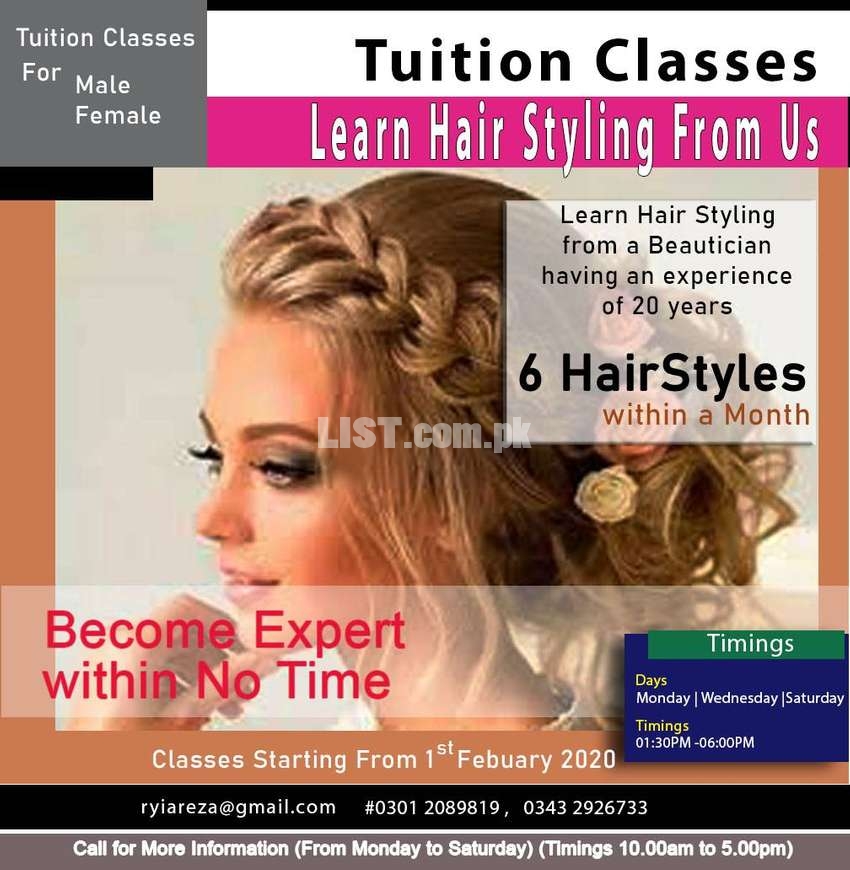 Tuition Classes -Hair styling (Male & Female)