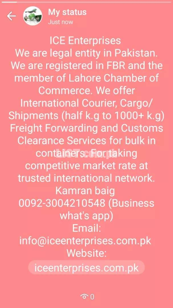 Provide Intl. Courier, Cargo and ship. and Freight Forwarding Services