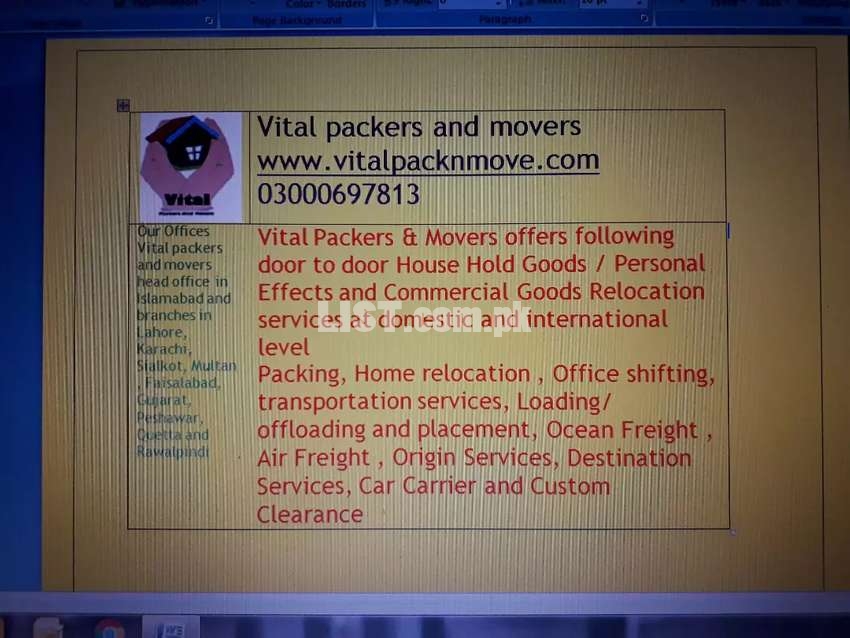 Vital Packing And  Moving  Door To Door Services