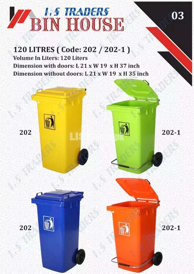 Garbage wheelie dustbins and janitorial items
