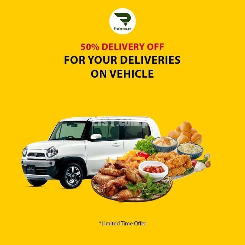 FreshStore.pk is Offering 50% Off on Cakes and Food Delivery on Car