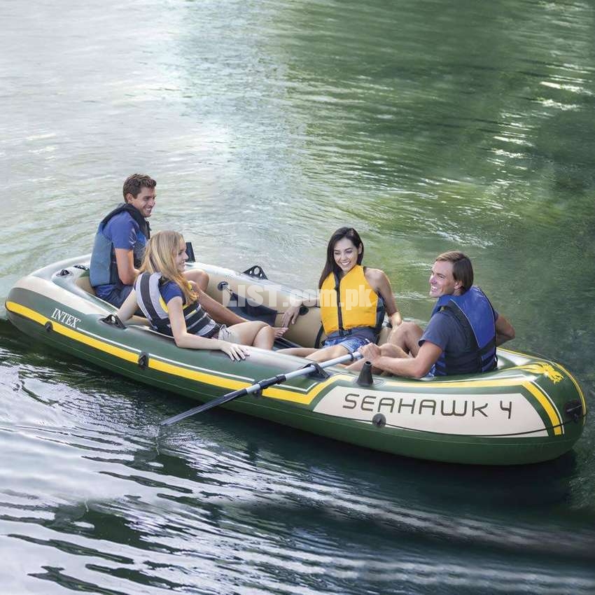 Seahawk 3 Person Inflatable Boat Set with Aluminum Oars & Pump