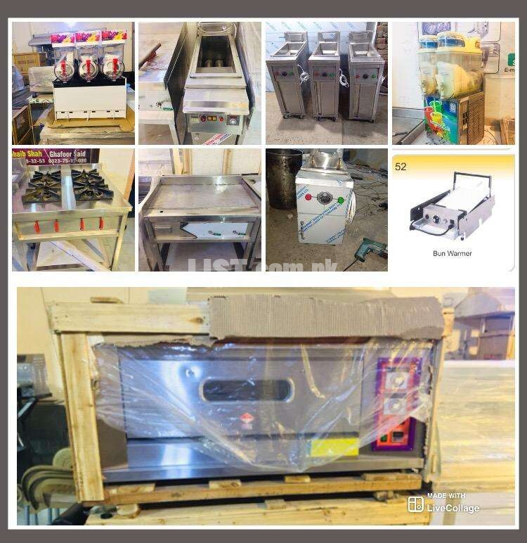 Pizza oven, Hot plate, slush, bun toster, Delivery bag Fast foods, Etc