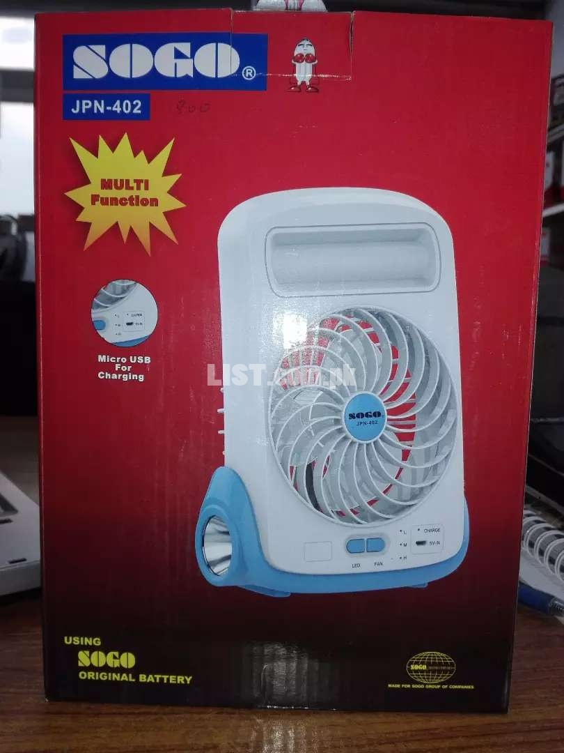 Sogo rechargeable fan with light