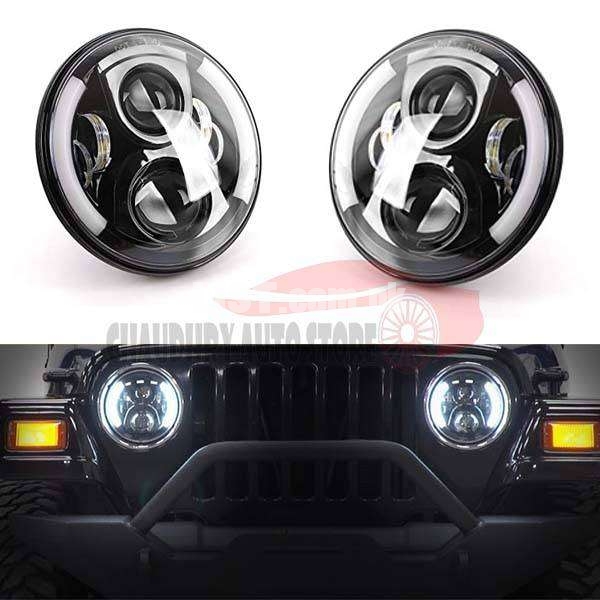 Jeep Headlight 7 Inch with Halo Side Cut Angle Eyes Drl 2 Pcs Set