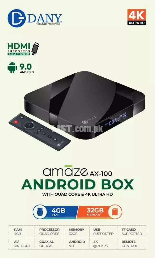 Dany Android 4k UHD Smart Box 4Gb /32Gb OneYear Warranty with Delivery