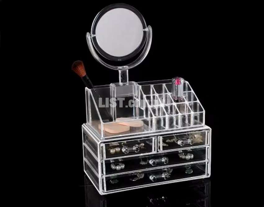 Acrylic 4 Drawer Cosmetic Organizer With Mirror