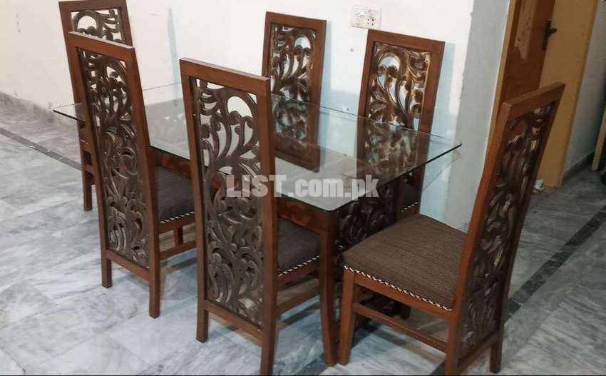 Dining Table 6 Chairs With Double MirrorPure Shesham (Talli )