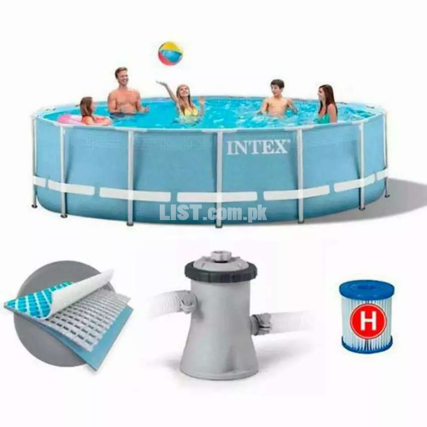 Intex 28702 (size:10ft/2.5ft) metal frame swimming pool with filter.