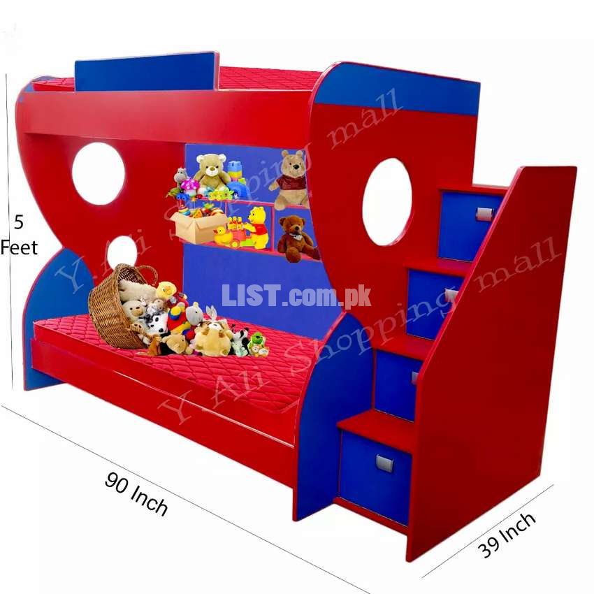 Blue Red multicolor two stries bed for kids