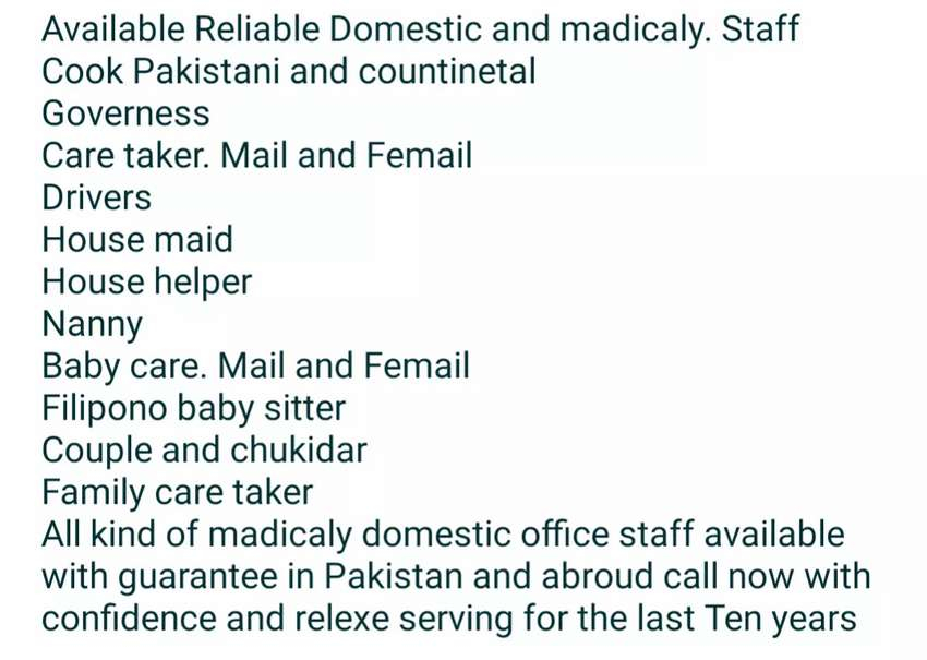 We are providing domestic best staff