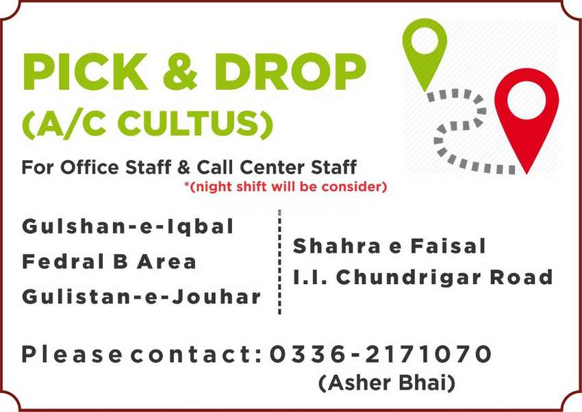 Pick n Drop - A/C Cultus (Office Staff & Call Center Staff)