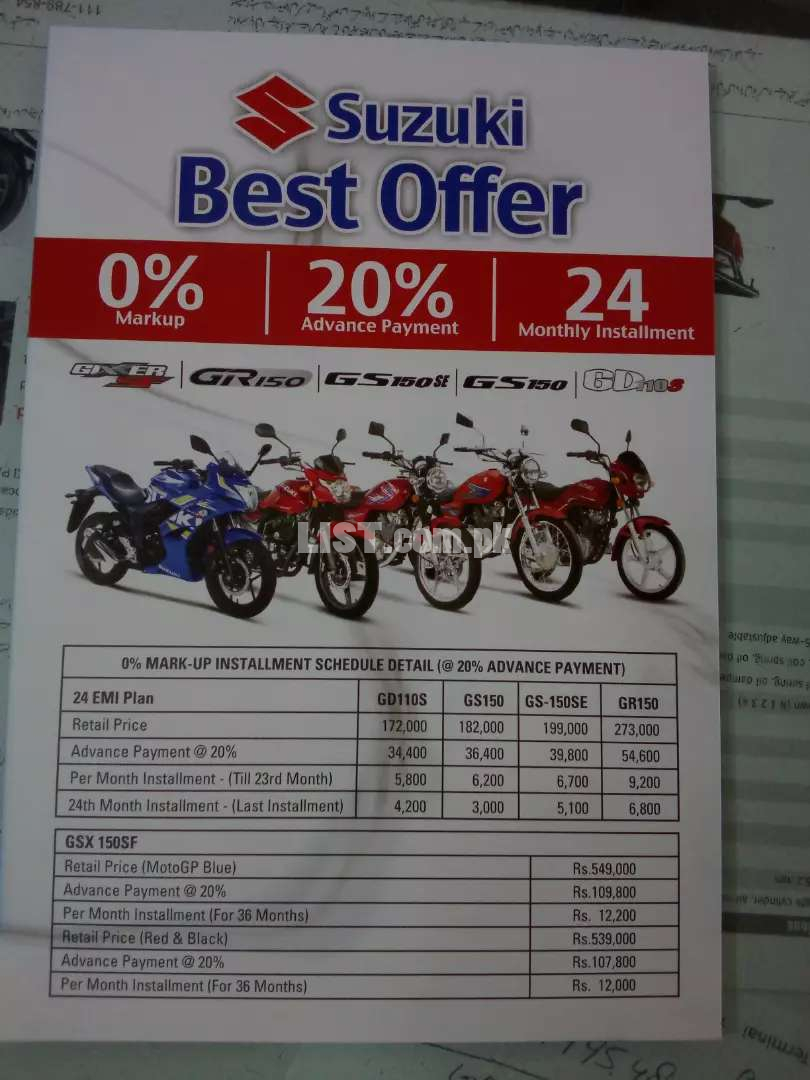 Booking open for all Suzuki motorcycle on installment