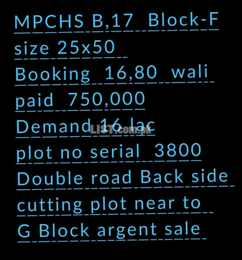 25x50 Block  F B.17  1680 Booking 750 paid