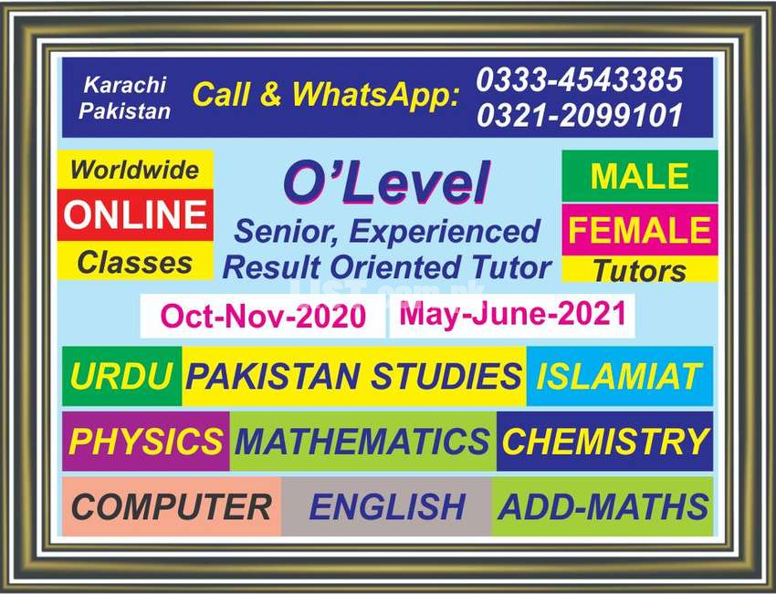 ONLINE O'LEVEL TUTOR FOR ALL SUBJECTS