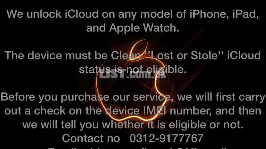 ICloud Unlock service for iPhone, iPad, and Apple Watch any model.