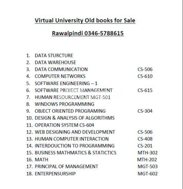 Virtual University Old books for Sale