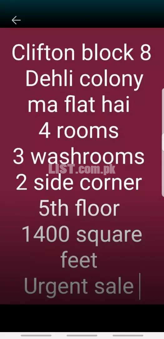 Urgent need to sale Dehli colony ma flat hai 2 side corner