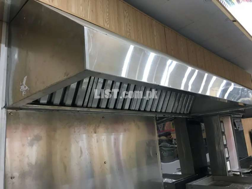 Hood with grees filter stainless steel , dough mixer pizza oven setups