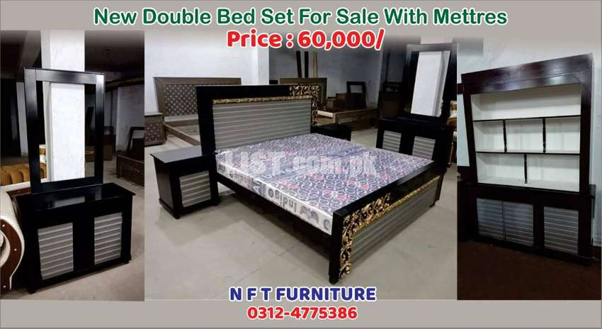 New Double Bed Set For Sale With Mettras Price 60,000