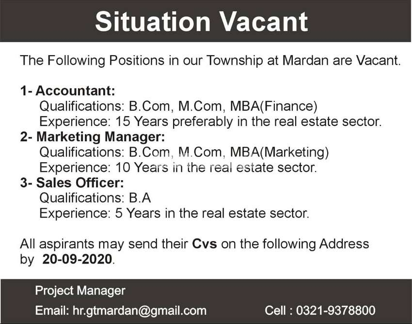 Accountant, Marketing Manager, Sales officer
