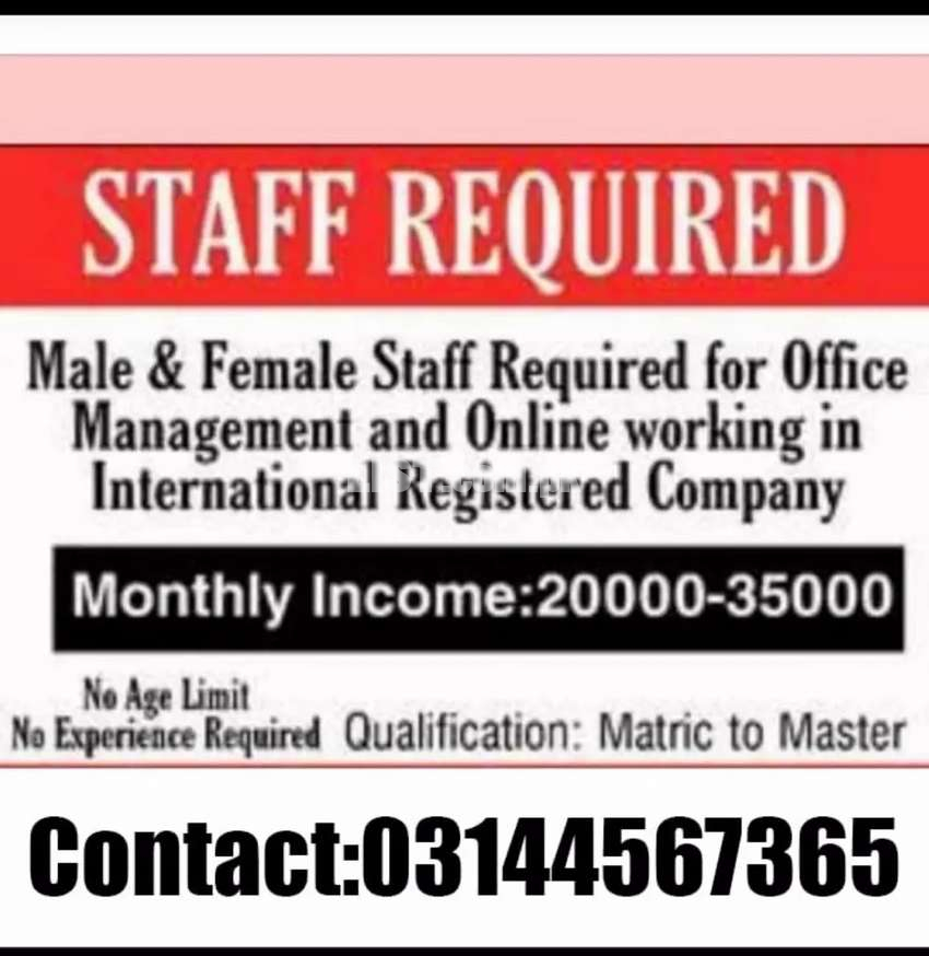 Vacancies available for male nd female