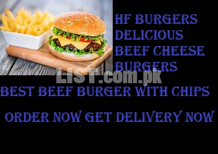 HF BURGERS offer Tasty BAR B Q BEEF BURGER WITH CHEESE