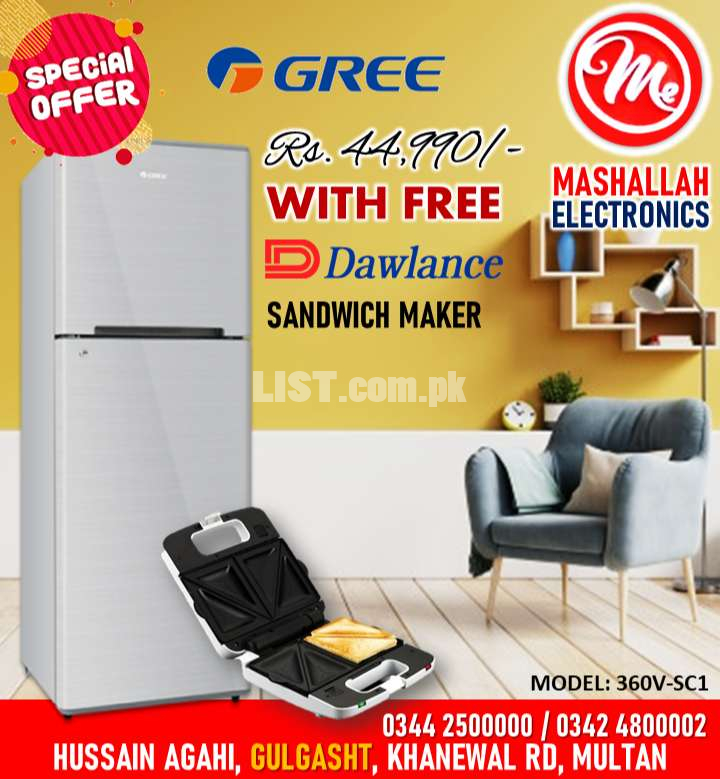Gree Glass Door Freezer-on-Top Refrigerator 12 cu ft Gold (GR-340G)