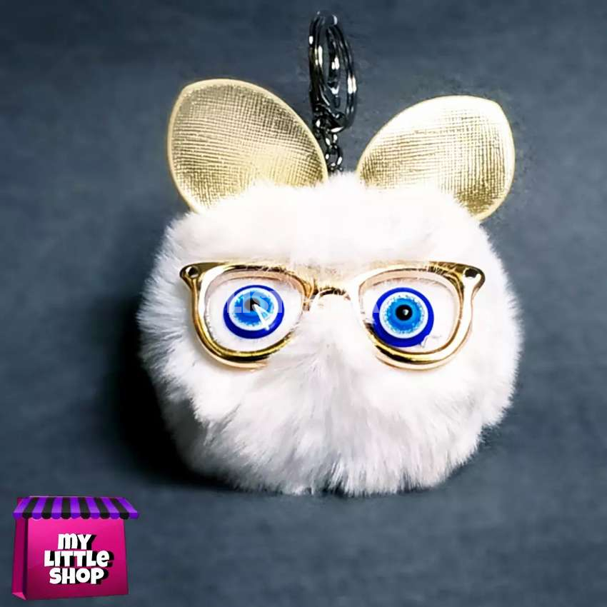 Fluffy cat evil eye keychain