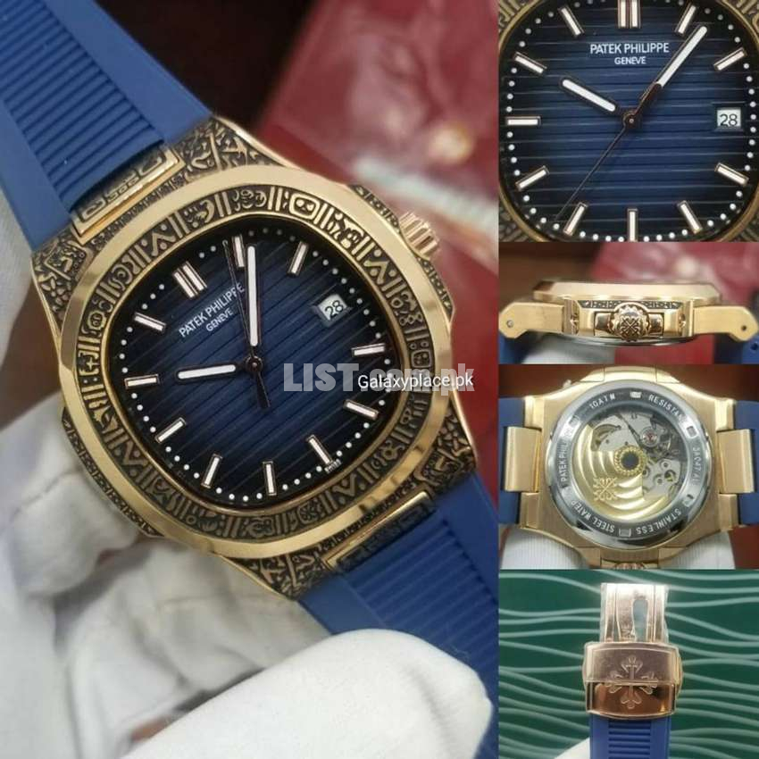 Patek Philippe Nautilus Hand Engraved Blue Dail Watch