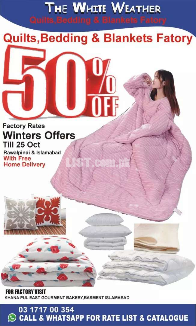Quilt  Razai Pillow Mattress blanket Tolai Bed Sheet Sarhana Factory