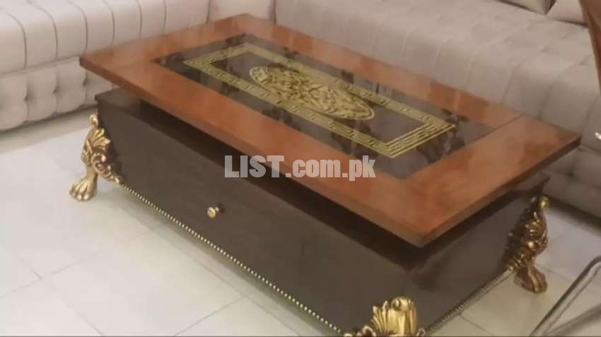 pure Shisham Center table Chinyoti with glass bed table chair diwan