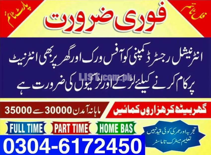 Job for Males Females (Part time, Full time, Home Based Online Jobs)