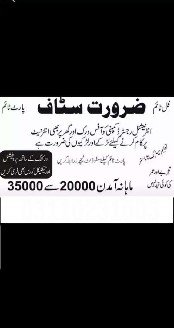 Job for male and female students part time full time and home base