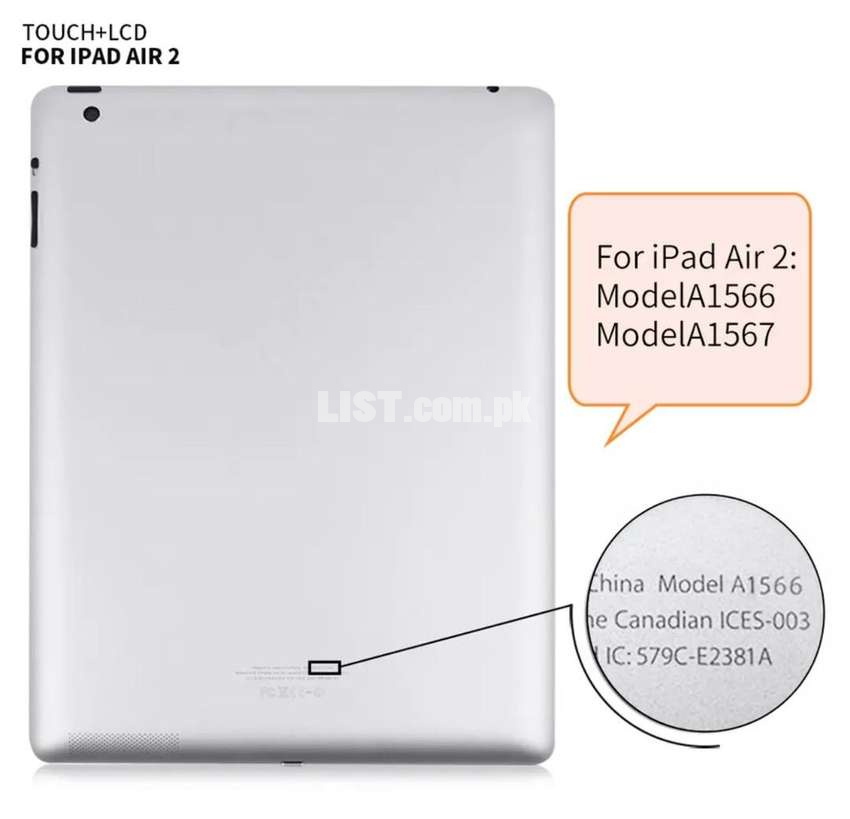 iPad Air 2 LCD. Panel.  A1566.  A1567