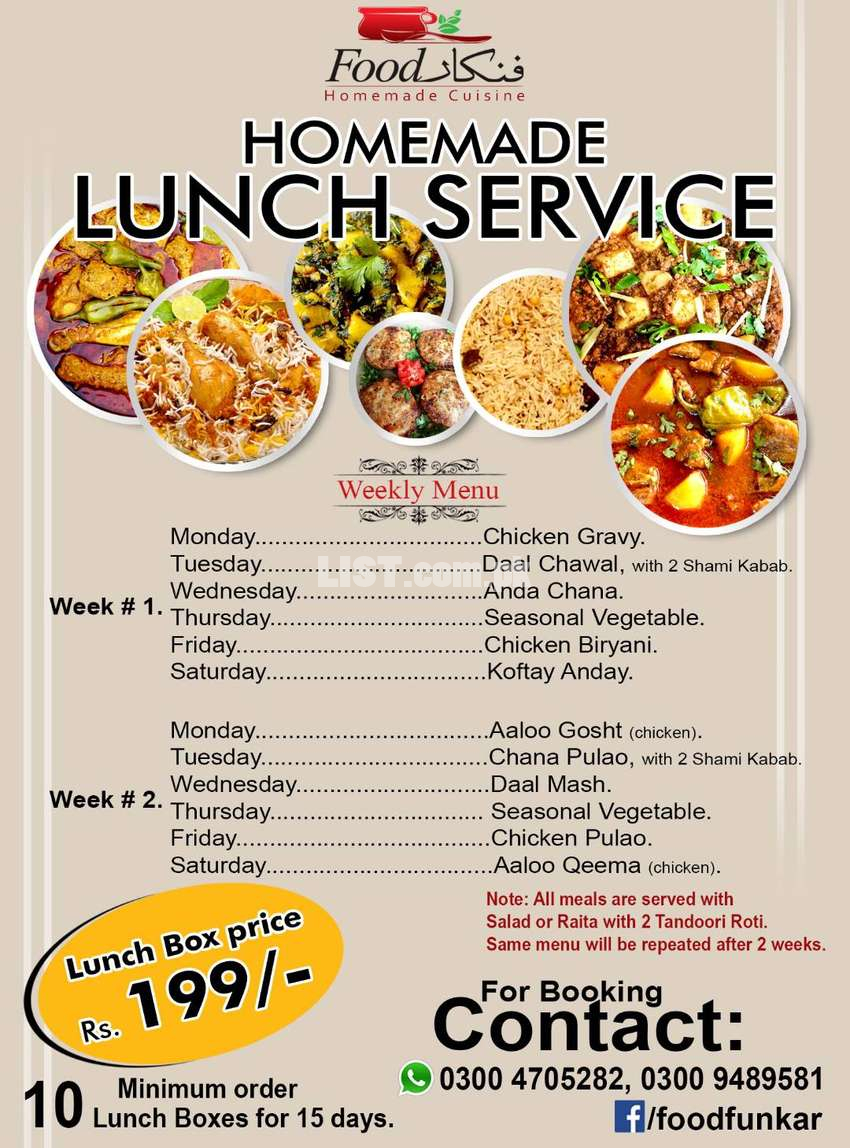 Homemade lunch boxes Rs: 199/- and Regular Food Available.