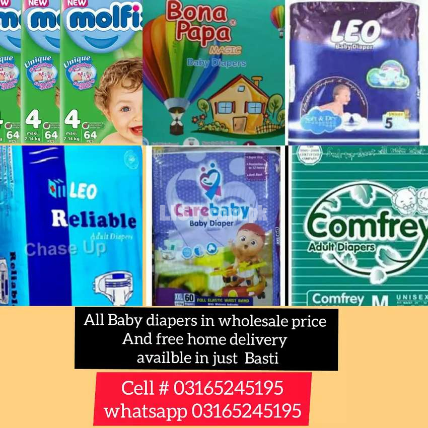 All baby diapers and adult diapers on wholesale rates