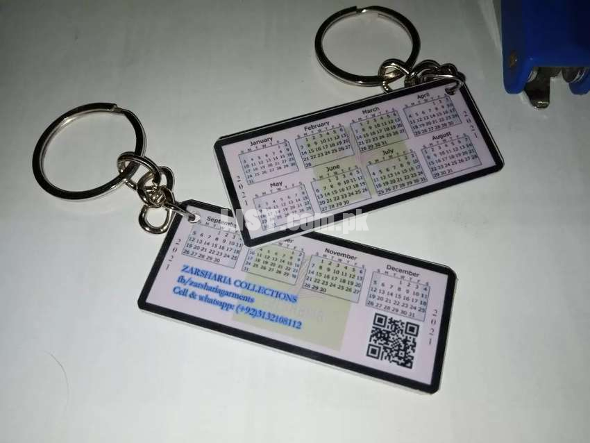 Calendar 2021 keychain with company name, website QR Code & number etc