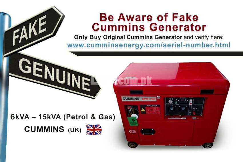 Original Cummins (UK) 6.5KVA, 9KVA, 15KVA Petrol Gas Generators Silent