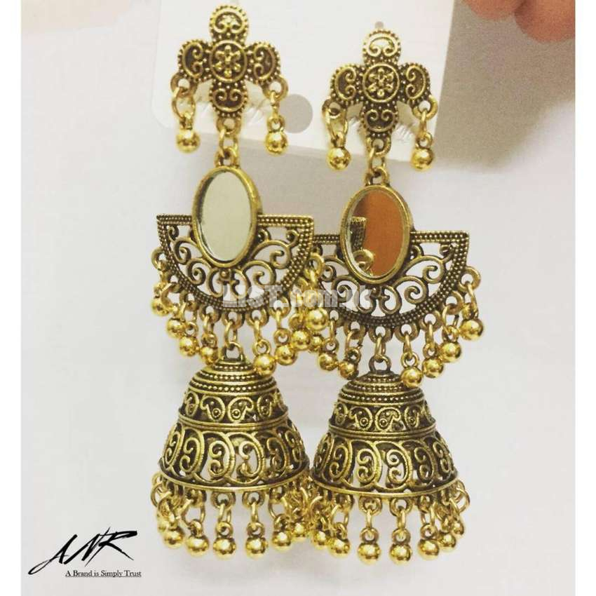 ANR Golden Black Fashionable stylish design jewelry earrings jhumka