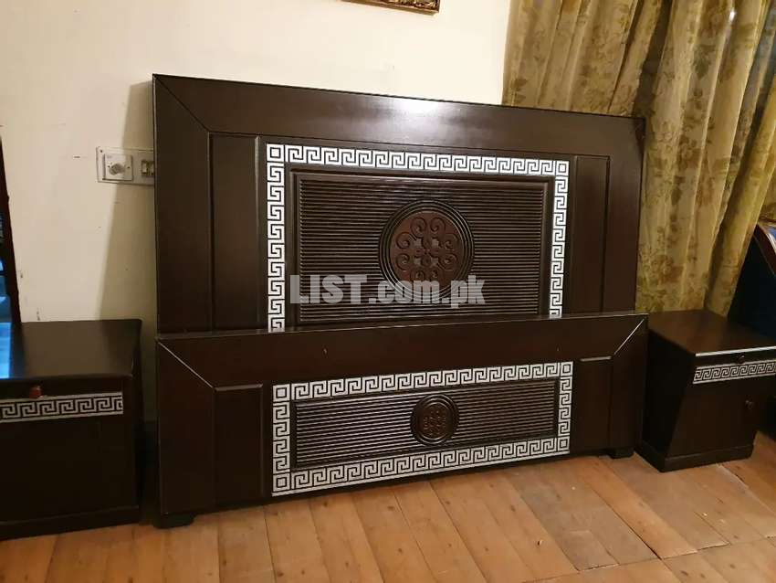 Beautiful double bed with side tables and dressing without mattress