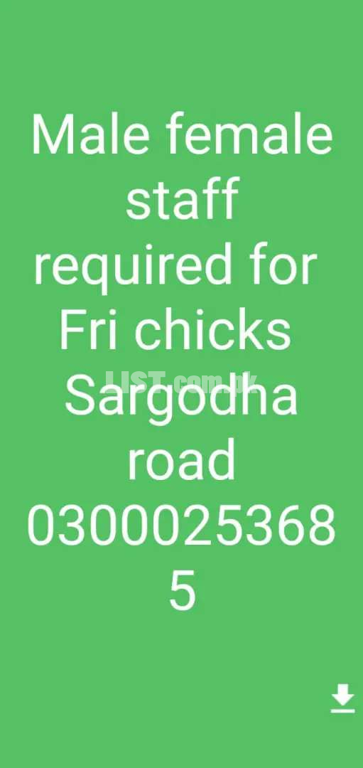 Male female waiter and waiter's and kitchen staff required Fri chicks