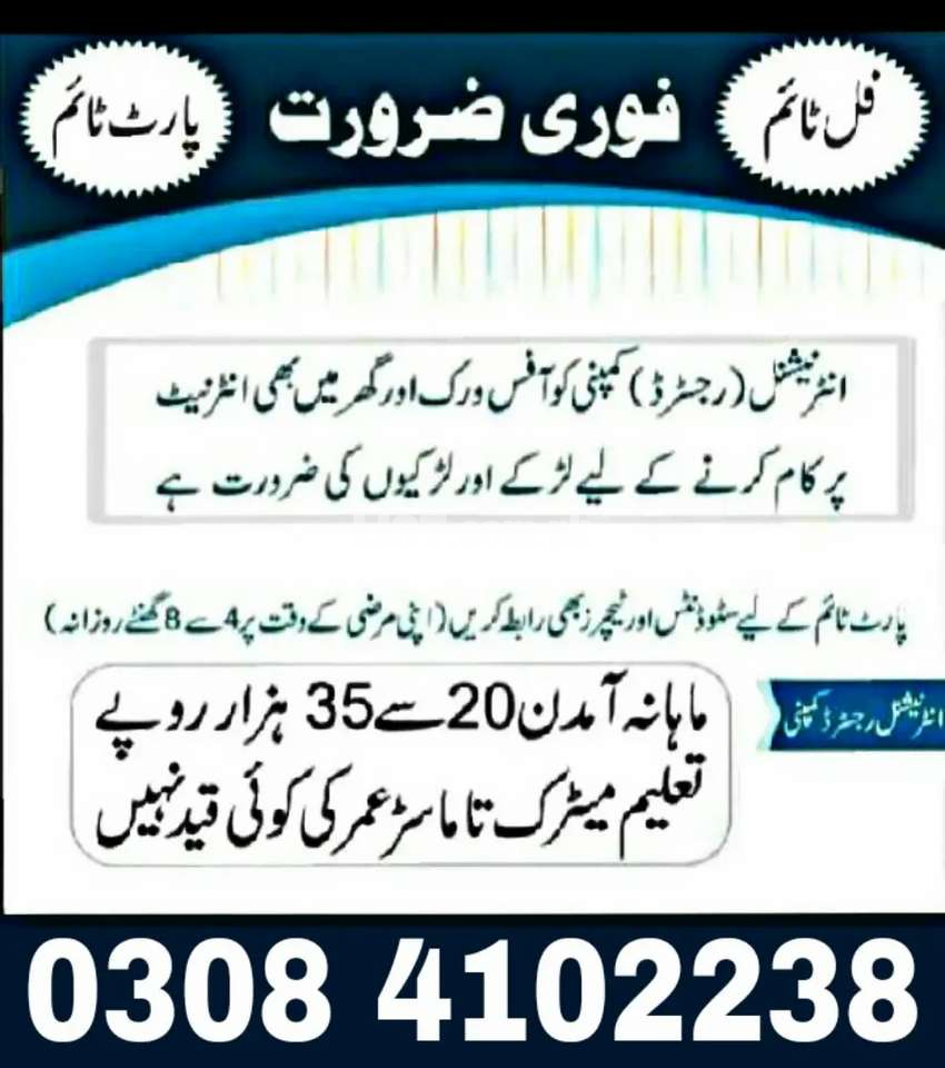 Staff required for Males & Females for online working