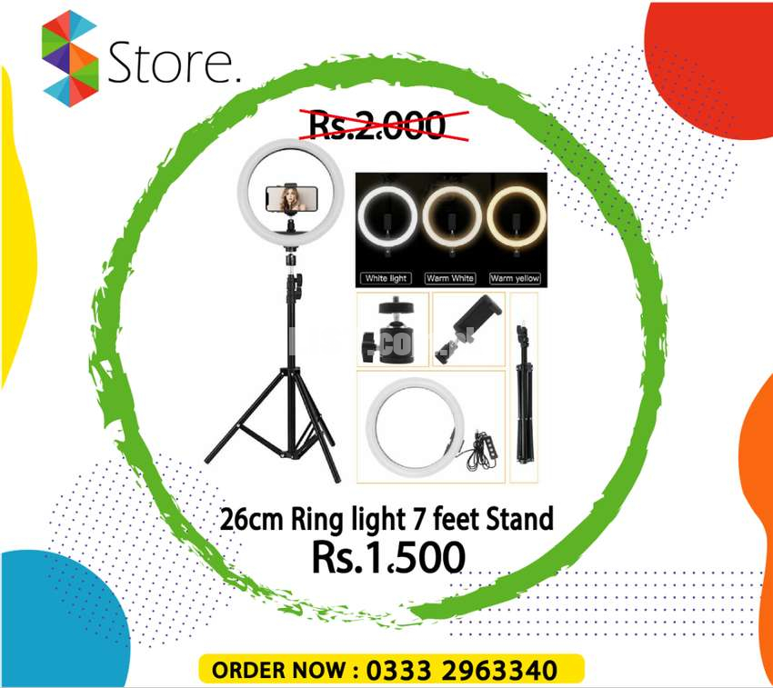 RING LIGHT 26CM WITH 7 FEET TRIPOD STAND