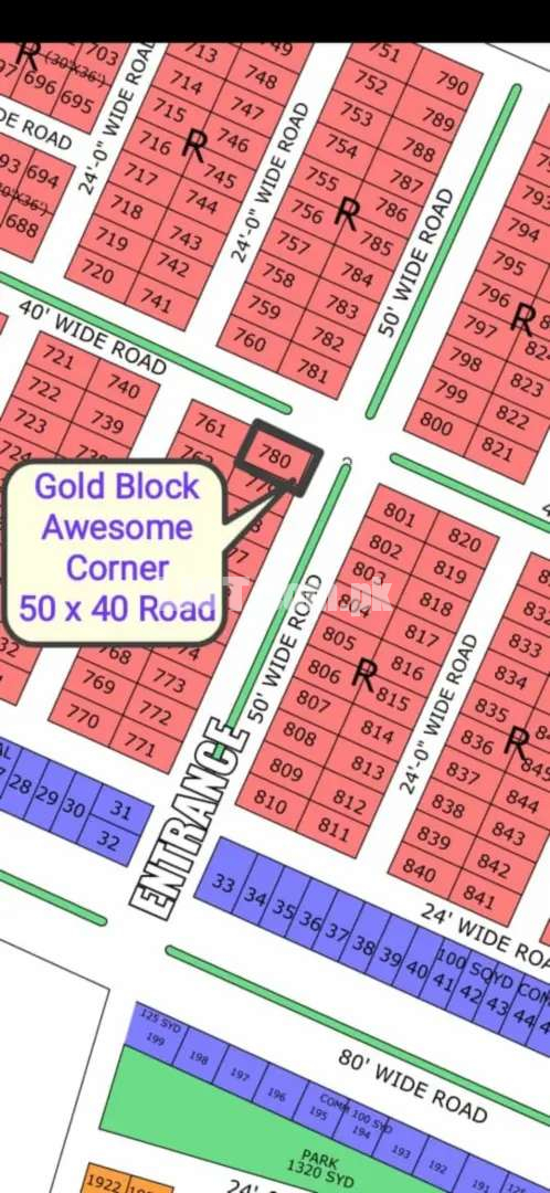 R-780 Corner Road Facing Plot in Gold Block North Town Residency