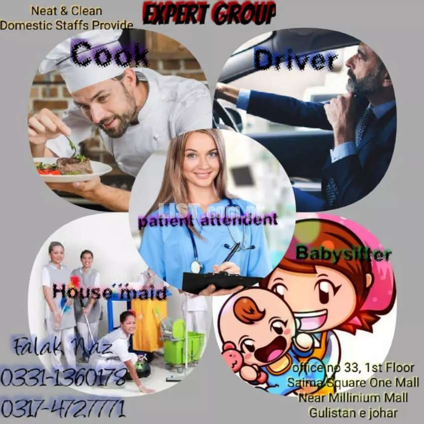 All kind of DoMestic Staff available 24/7, 12/7